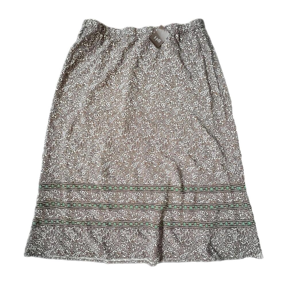 J. Jill Midi Skirt Brown Floral Ditsy Rayon Elastic Waist Tall MT